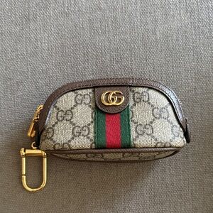 Gucci Ophidia GG Mini Pouch with Brown Trim and Green-Red Web